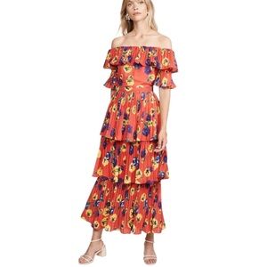 Off-Shoulder Tiered Floral Maxi Dress - Orange Kentucky Derby Dress